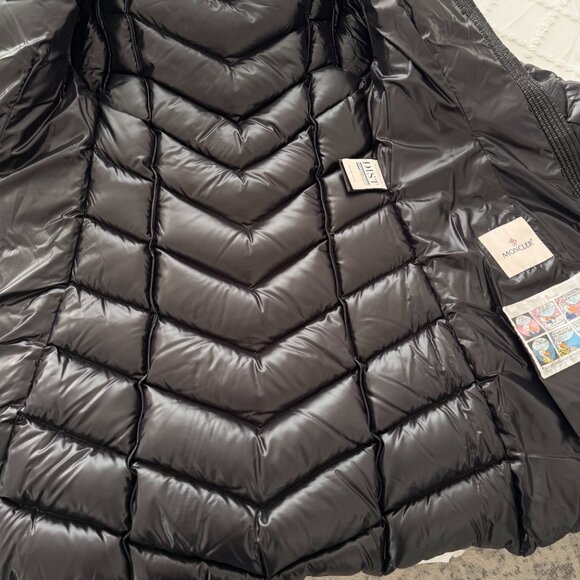 Moncler Black Shiny Puffer with Fur Trim Hood, Size 0 - Picture 5 of 11
